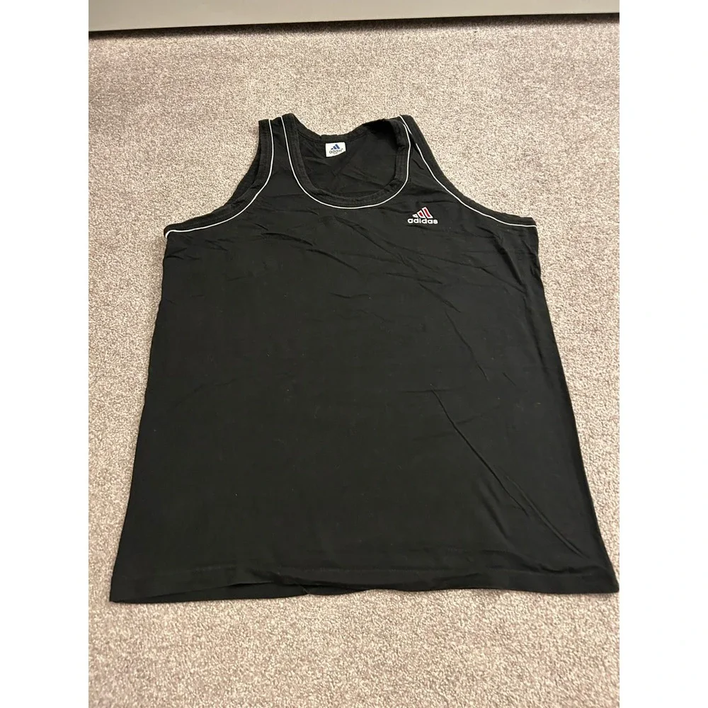 Adidas Tank Top Mens XXL Black Excellent Sleeveless Embroidered Logo Piping